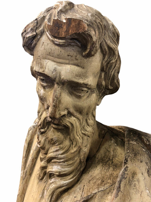 Saint Personnage Barbu - Bois Sculpté XVIIème - H 153 cm