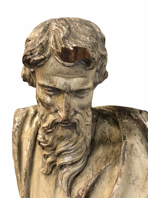 Saint Personnage Barbu - Bois Sculpté XVIIème - H 153 cm