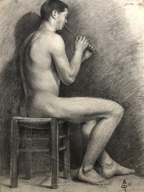 Old Academic Drawing Around 1900 By Chauvet Gaston - Pencil No. 6