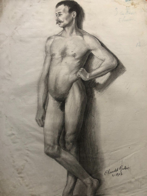 Vecchio disegno accademico intorno al 1900 di Chauvet Gaston - Matita n. 7