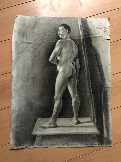 Ancien Dessin Académique Vers 1900 Par Chauvet Gaston - Crayon N° 8