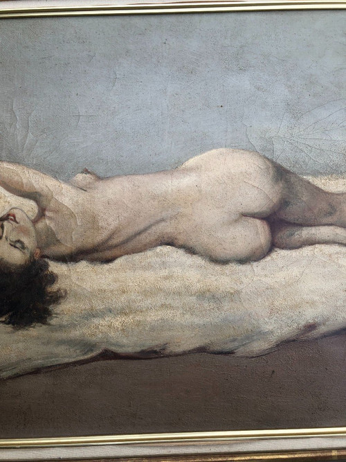 Painting On Canvas - Nude With White Bear Skin Circa 1930