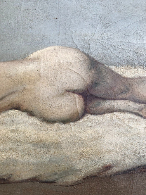 Painting On Canvas - Nude With White Bear Skin Circa 1930