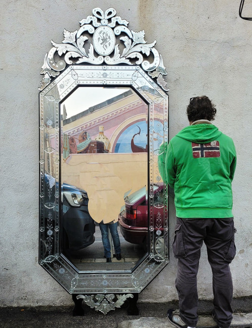 Venice, Very Large Engraved Mirror, 260 Cm, 20th Century