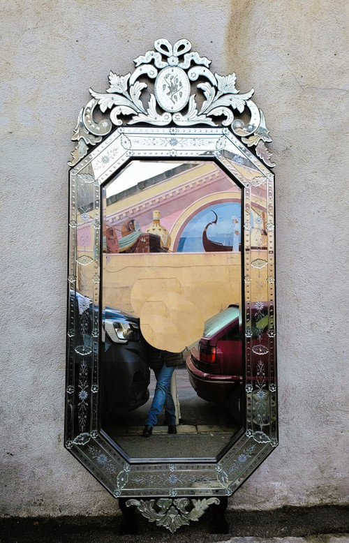 Venice, Very Large Engraved Mirror, 260 Cm, 20th Century