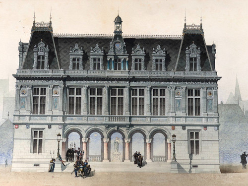 Aquarelle Château Ou Dessin d'Architecture Fin XIXème Siècle