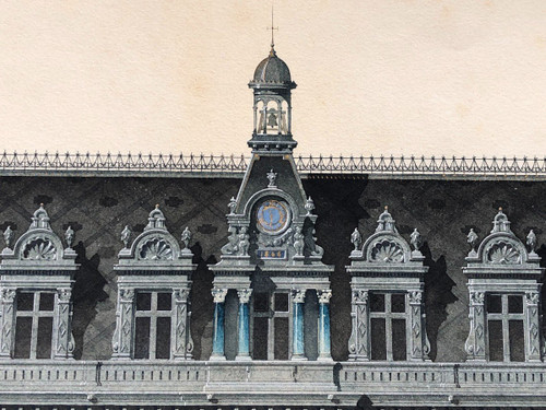 Aquarelle Château Ou Dessin d'Architecture Fin XIXème Siècle