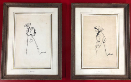 Jean-louis Forain (1852-1931) Two Indian Ink Drawings