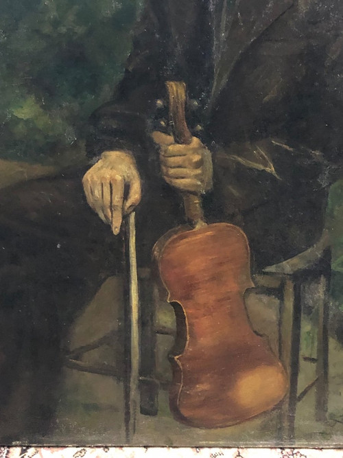 Important Portrait D’un Jeune Violoniste - Huile Sur Toile 1937  H 119cm