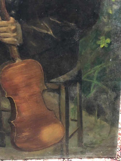 Important Portrait D’un Jeune Violoniste - Huile Sur Toile 1937  H 119cm