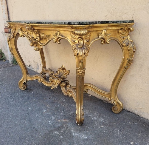 Louis XV Style Golden Wood Console, 19th Century