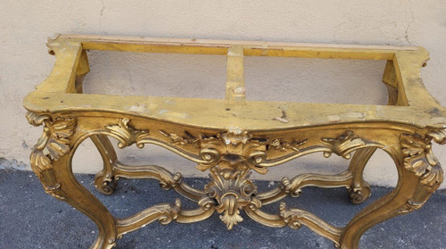 Louis XV Style Golden Wood Console, 19th Century