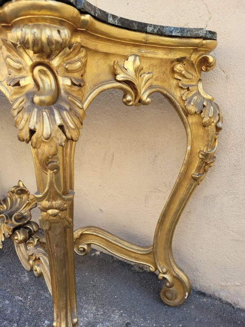 Louis XV Style Golden Wood Console, 19th Century