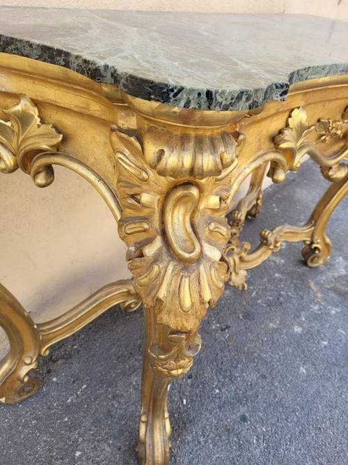 Louis XV Style Golden Wood Console, 19th Century