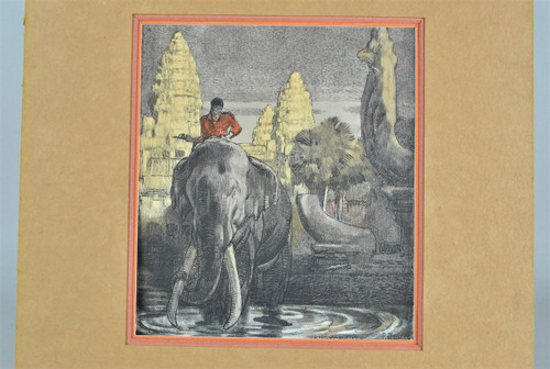 P Jouve, Angkor Wat, Framed Lithograph, 20th Century