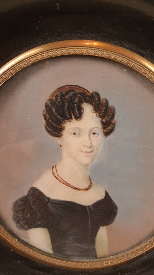 Miniature, Portrait Of Woman With Necklace, 19th Century