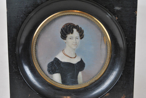 Miniature, Portrait Of Woman With Necklace, 19th Century