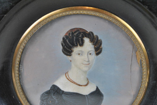 Miniature, Portrait Of Woman With Necklace, 19th Century