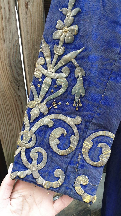 Blue Oriental Caftan With Silver Thread Embroidery, 19th Century