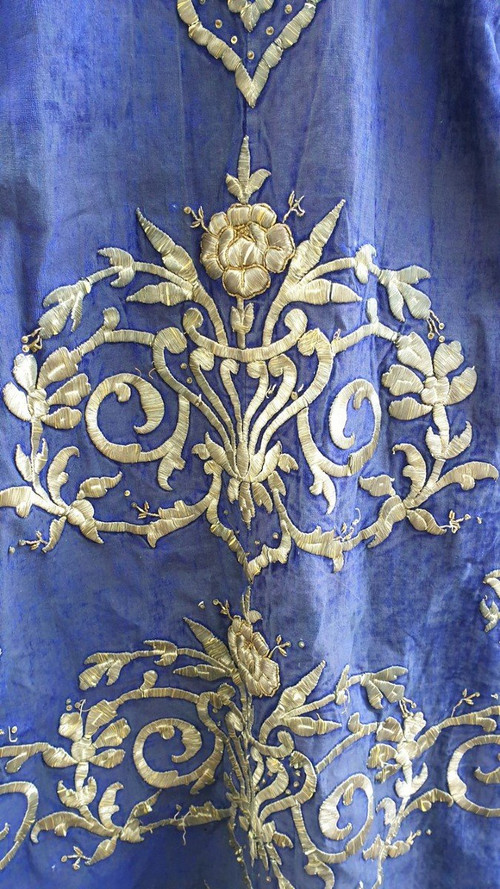 Blue Oriental Caftan With Silver Thread Embroidery, 19th Century