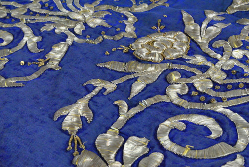 Blue Oriental Caftan With Silver Thread Embroidery, 19th Century