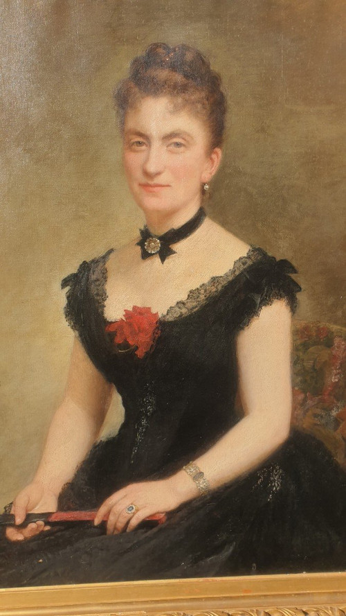 C Deschamps, Portrait of a Woman, in Black Dress, 19th Century