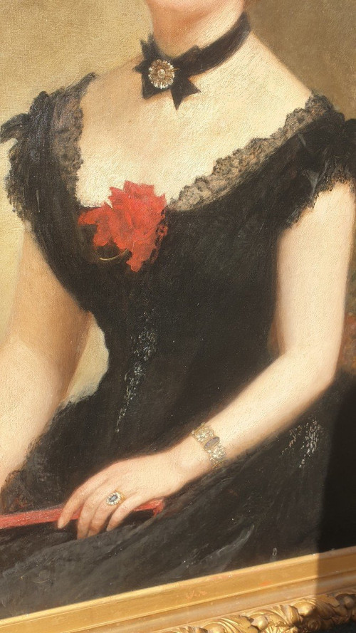 C Deschamps, Portrait of a Woman, in Black Dress, 19th Century