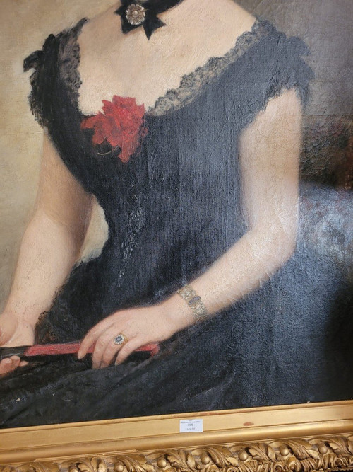 C Deschamps, Portrait of a Woman, in Black Dress, 19th Century