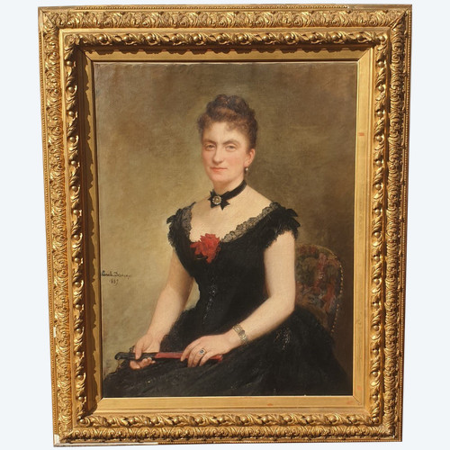 C Deschamps, Portrait of a Woman, in Black Dress, 19th Century