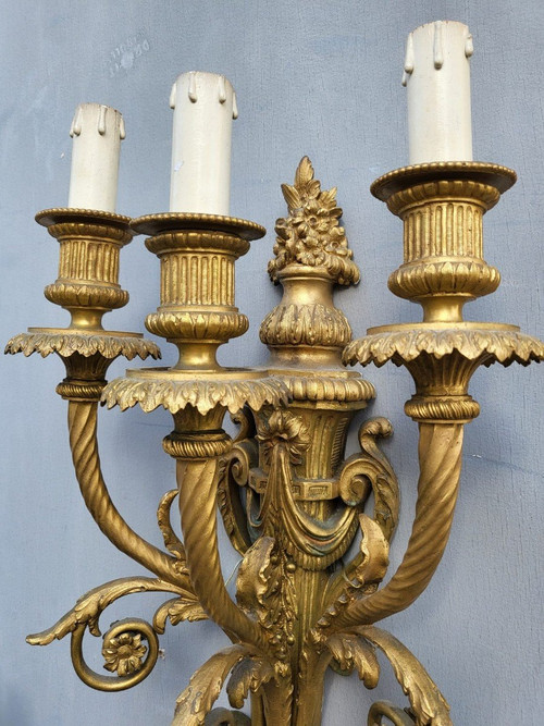 Pair of Louis XVI Gilt Bronze Sconces, 19th Century