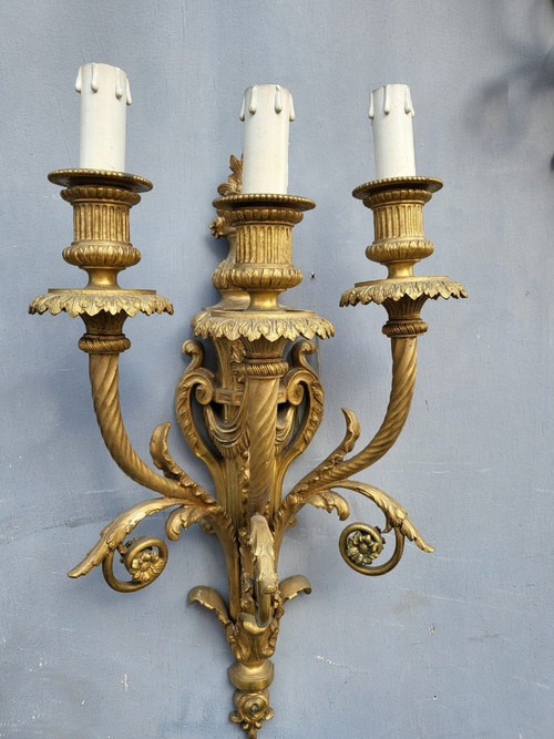 Pair of Louis XVI Gilt Bronze Sconces, 19th Century