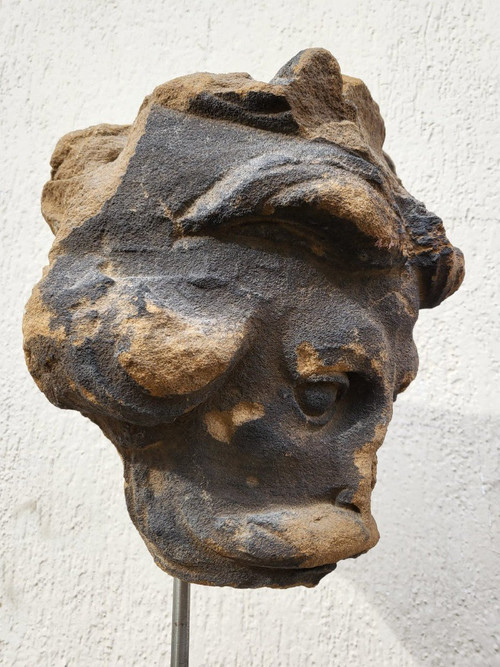 Sculpture Tête En Pierre, Royaume Uni, XVIIème Siècle