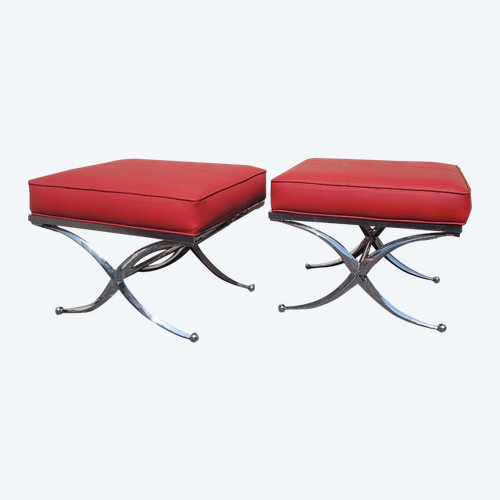 Pair Of Chrome Stools - Ralph Lauren - 20th Century