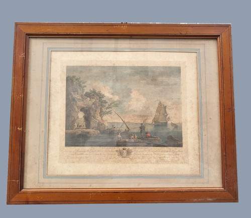 Suite De 4 Gravures Encadrées, La Pêche, XIXème Siècle