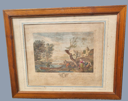 Suite De 4 Gravures Encadrées, La Pêche, XIXème Siècle