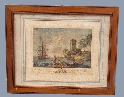 Suite De 4 Gravures Encadrées, La Pêche, XIXème Siècle