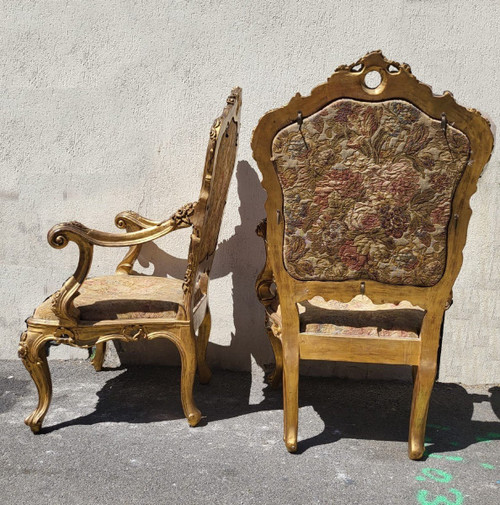 Pair Of Louis XV Armchairs, Venice, Late 19th Early 20th Century