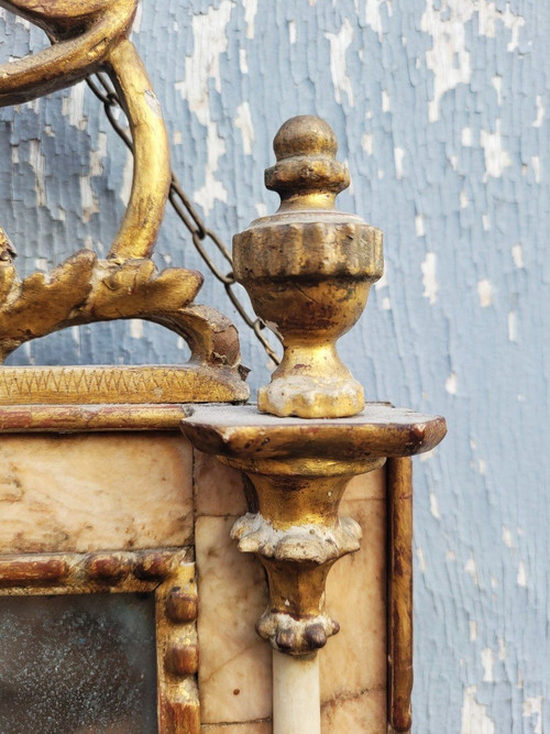 Miroir En Bois Et Marbre, Italie XIXème Siècle