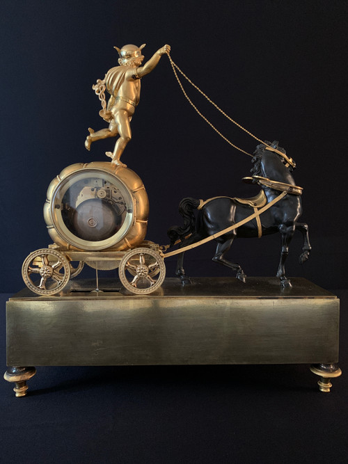 Claude Galle: Seltene Uhr mit Merkurwagen, Epoche Empire.