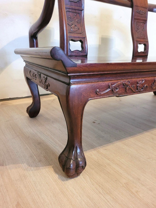 Banquette Chinoise En Bois Sculpté, Fin XIXème Début XXème Siècle