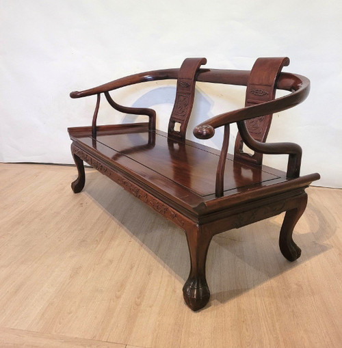 Banquette Chinoise En Bois Sculpté, Fin XIXème Début XXème Siècle