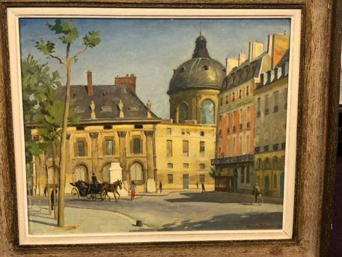 Maurice Delavier View of the institute from the Quai Malaquais Dated 1944 Oil On Hardboard