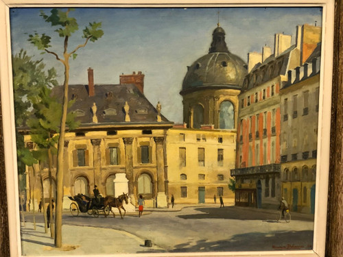 Maurice Delavier View of the institute from the Quai Malaquais Dated 1944 Oil On Hardboard