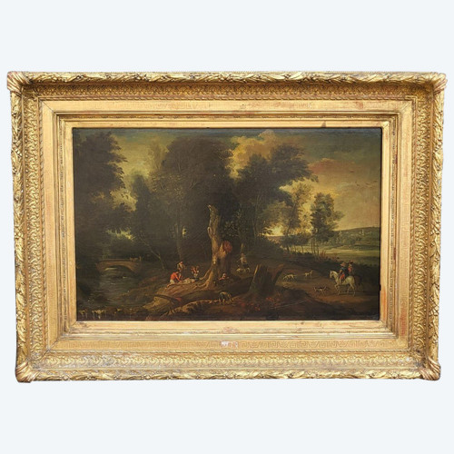 Forest landscape, framed oil on canvas, 19th century