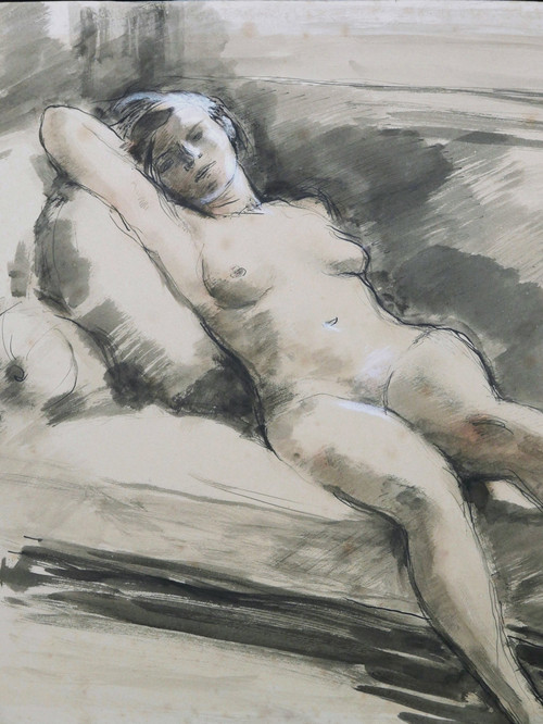 Alexandre Auguste LIPPMANN, Nude woman lying on a sofa