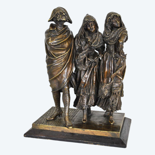 Groupe De Personnages Elégants En Bronze, A Pandiani, XIXème