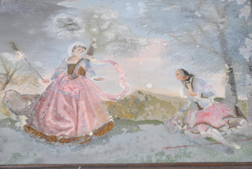 Fixed Under Glass, Pastoral Scene, 18th Century Period