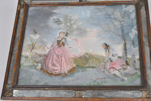 Fixed Under Glass, Pastoral Scene, 18th Century Period