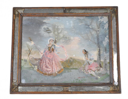 Fixed Under Glass, Pastoral Scene, 18th Century Period