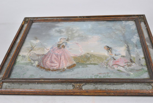 Fixed Under Glass, Pastoral Scene, 18th Century Period